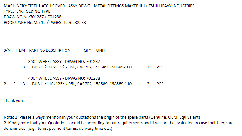 【询价】船用配件采购—钢制舱口盖-总成DRWG（CK-H20230608-10）询价-泰州昌宽社区-报价采购-船用采购网-船舶物料采购-船务服务-一站式船用设备供应服务
