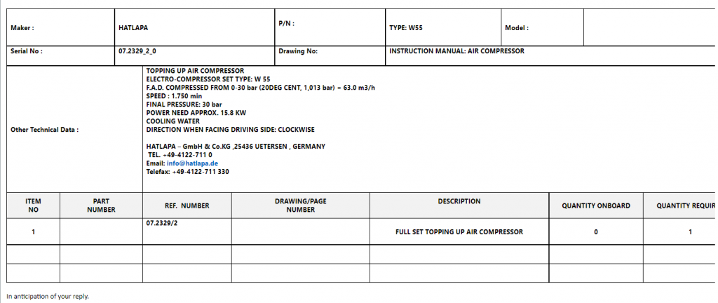 【询价】船用配件采购—全套加满空气压缩机（CK-H20230724-09）询价-泰州昌宽社区-报价采购-船用采购网-船舶物料采购-船务服务-一站式船用设备供应服务