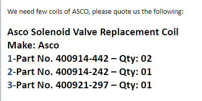 【询价】船用配件采购—ASCO线圈（CK-L20230913-01）询价-泰州昌宽社区-报价采购-船用采购网-船舶物料采购-船务服务-一站式船用设备供应服务