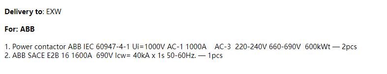 【询价】船用配件采购—ABB配件（CK-R20230915-01）询价-泰州昌宽社区-报价采购-船用采购网-船舶物料采购-船务服务-一站式船用设备供应服务