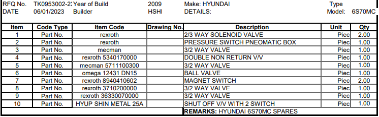 【询价】船用配件采购—HYUNDAI配件（CK-H20230901-03）询价-泰州昌宽社区-报价采购-船用采购网-船舶物料采购-船务服务-一站式船用设备供应服务