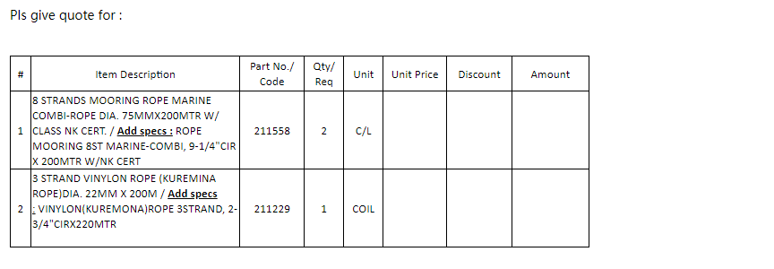 【询价】船用配件采购—绳（CK-L20230914-04）询价-泰州昌宽社区-报价采购-船用采购网-船舶物料采购-船务服务-一站式船用设备供应服务