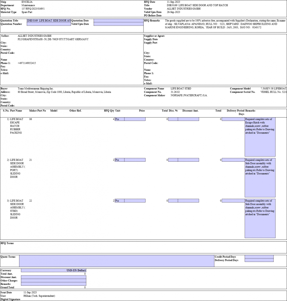 【询价】船用配件采购—救生艇配件（CK-R20230912-10）询价-泰州昌宽社区-报价采购-船用采购网-船舶物料采购-船务服务-一站式船用设备供应服务