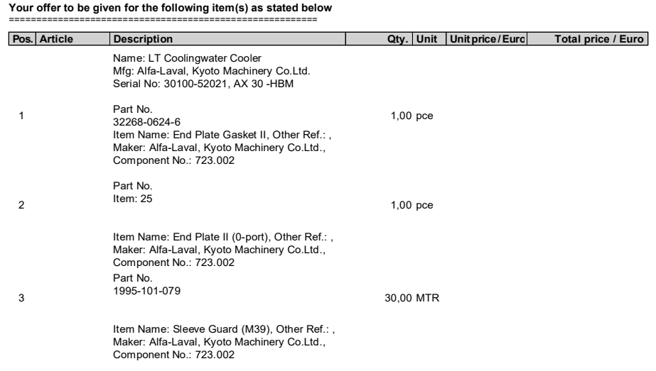 【询价】船用配件采购— ALFA配件（CK-L20230921-06）询价-泰州昌宽社区-报价采购-船用采购网-船舶物料采购-船务服务-一站式船用设备供应服务