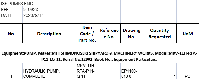【询价】船用配件采购—液压泵（CK-J20230912-03）询价-泰州昌宽社区-报价采购-船用采购网-船舶物料采购-船务服务-一站式船用设备供应服务