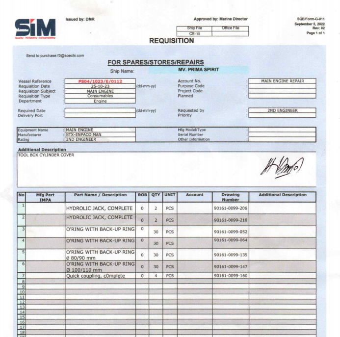 【询价】船舶配件—发动机备件（CK-R20231030-12）询价-泰州昌宽社区-报价采购-船用采购网-船舶物料采购-船务服务-一站式船用设备供应服务