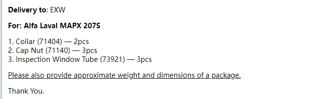 【询价】船舶配件—Alfa Laval备件（CK-R20231115-27）询价-泰州昌宽社区-报价采购-船用采购网-船舶物料采购-船务服务-一站式船用设备供应服务