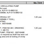 船舶配件—ALFA主机燃油循环泵备件（CK-L20231124-04）询价-船用采购网-船舶物料采购-船务服务-一站式船用设备供应服务