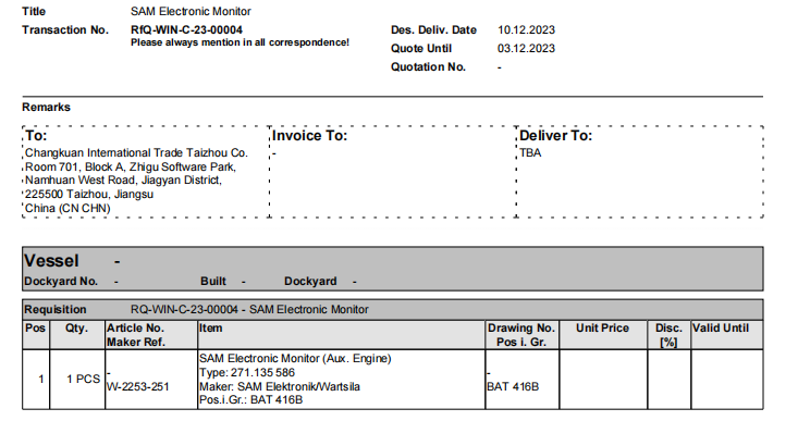 【询价】船舶配件—辅助发动机备件（CK-J20231129-20）询价-泰州昌宽社区-报价采购-船用采购网-船舶物料采购-船务服务-一站式船用设备供应服务