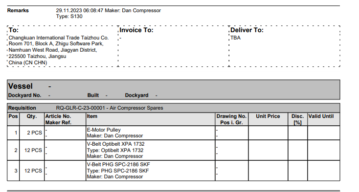 【询价】船舶配件—压缩机备件（CK-J20231129-18）询价-泰州昌宽社区-报价采购-船用采购网-船舶物料采购-船务服务-一站式船用设备供应服务
