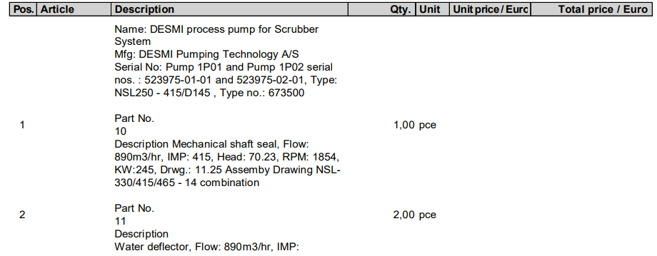 【询价】船舶配件—DESMI配件（CK-L20231110-02）询价-泰州昌宽社区-报价采购-船用采购网-船舶物料采购-船务服务-一站式船用设备供应服务