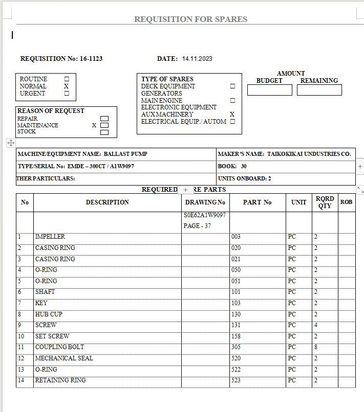 【询价】船舶配件—压载泵备件（CK-J20231115-06）询价-泰州昌宽社区-报价采购-船用采购网-船舶物料采购-船务服务-一站式船用设备供应服务