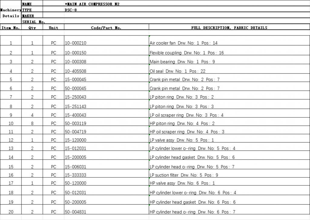 【询价】船舶配件—空气压缩机备件（CK-J20231120-14）询价-泰州昌宽社区-报价采购-船用采购网-船舶物料采购-船务服务-一站式船用设备供应服务