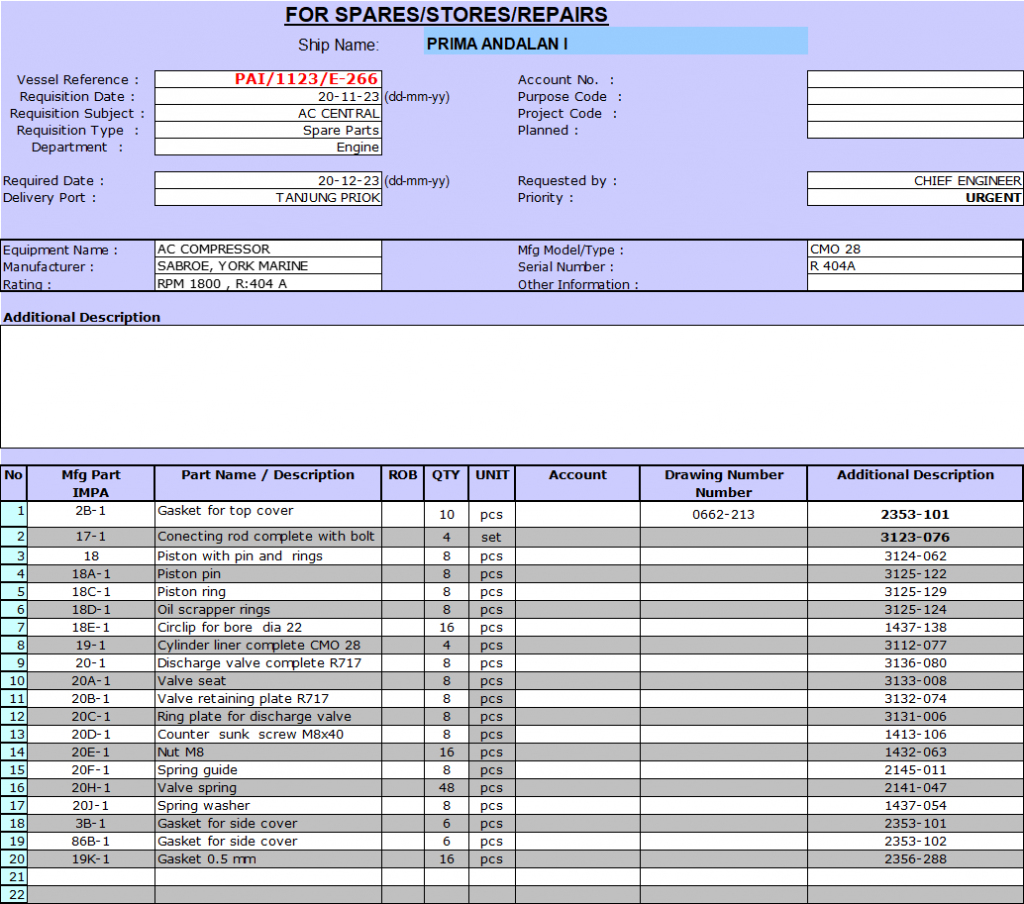 【询价】船舶配件— 发动机备件（CK-R20231122-04）询价-泰州昌宽社区-报价采购-船用采购网-船舶物料采购-船务服务-一站式船用设备供应服务
