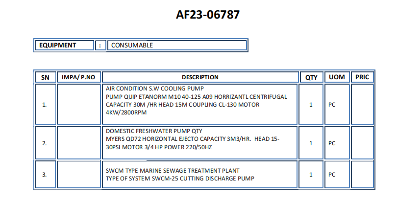 【询价】船舶配件—泵备件（CK-R20231106-06）询价-泰州昌宽社区-报价采购-船用采购网-船舶物料采购-船务服务-一站式船用设备供应服务