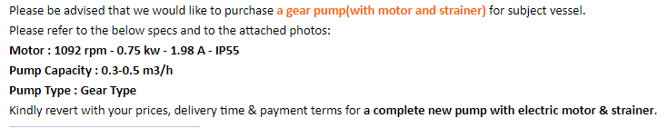 【询价】船舶配件—带电动机和滤网的泵（CK-C20231222-07）询价-泰州昌宽社区-报价采购-船用采购网-船舶物料采购-船务服务-一站式船用设备供应服务