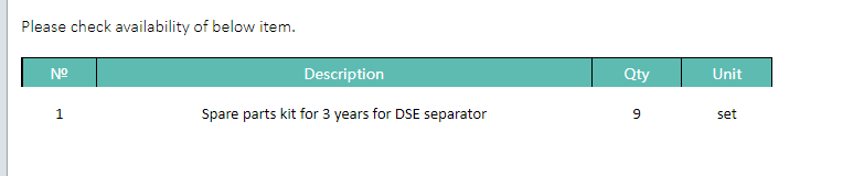 【询价】船舶配件—DSE分离器3年的备件包（CK-C20231212-01）询价-泰州昌宽社区-报价采购-船用采购网-船舶物料采购-船务服务-一站式船用设备供应服务