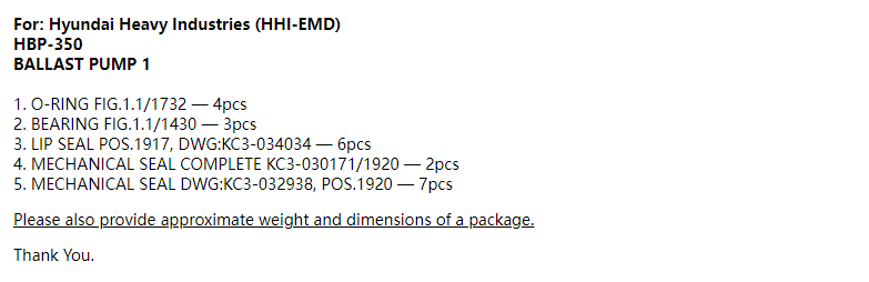 【询价】船舶配件—压载泵备件（CK-R20231213-03）询价-泰州昌宽社区-报价采购-船用采购网-船舶物料采购-船务服务-一站式船用设备供应服务
