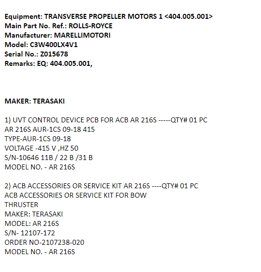 【询价】船舶配件—TERASAKI备件（CK-J20231211-11）询价-泰州昌宽社区-报价采购-船用采购网-船舶物料采购-船务服务-一站式船用设备供应服务