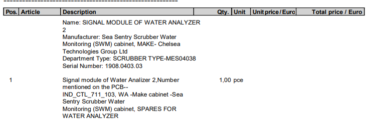 【询价】船舶配件—水分析仪信号模块（CK-L20231222-02）询价-泰州昌宽社区-报价采购-船用采购网-船舶物料采购-船务服务-一站式船用设备供应服务