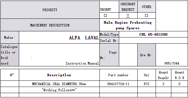 【询价】船舶配件—ALFA机械密封（CK-C20240117-06）询价-泰州昌宽社区-报价采购-船用采购网-船舶物料采购-船务服务-一站式船用设备供应服务
