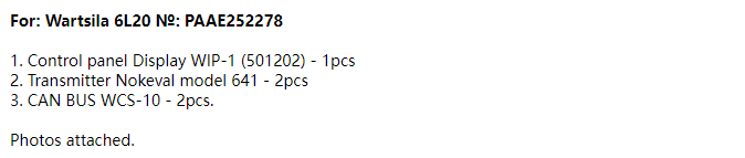 【询价】船舶配件—Wartsila备件（CK-R20240115-04）询价-泰州昌宽社区-报价采购-船用采购网-船舶物料采购-船务服务-一站式船用设备供应服务