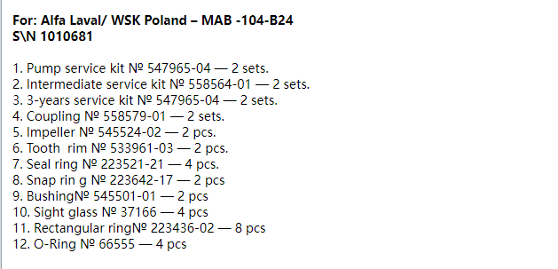 【询价】船舶配件—ALFA备件（CK-R20240122-03）询价-泰州昌宽社区-报价采购-船用采购网-船舶物料采购-船务服务-一站式船用设备供应服务