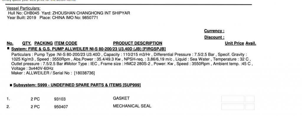 【询价】船舶配件—垫片/机械密封（CK-R20240117-34）询价-泰州昌宽社区-报价采购-船用采购网-船舶物料采购-船务服务-一站式船用设备供应服务