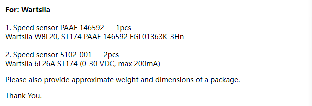 【询价】船舶配件—Wartsila速度传感器（CK-R20240129-02）询价-泰州昌宽社区-报价采购-船用采购网-船舶物料采购-船务服务-一站式船用设备供应服务