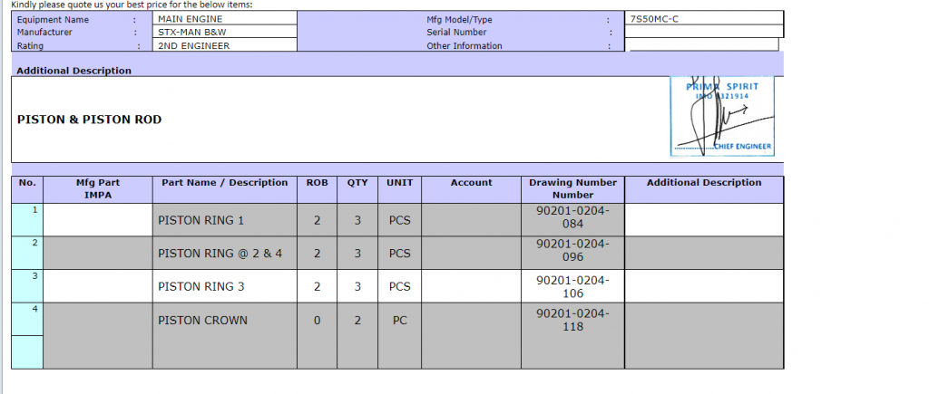 【询价】船舶配件—MAN B&W活塞环/顶（CK-R20240116-11）询价-泰州昌宽社区-报价采购-船用采购网-船舶物料采购-船务服务-一站式船用设备供应服务