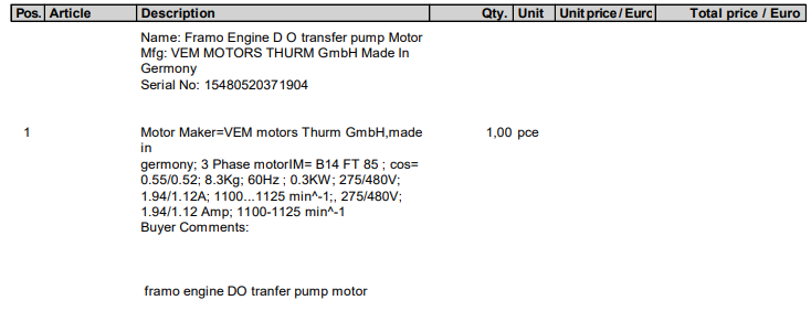 【询价】船舶配件—输送泵电机（CK-L20240109-02）询价-泰州昌宽社区-报价采购-船用采购网-船舶物料采购-船务服务-一站式船用设备供应服务