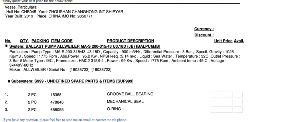 【询价】船舶配件—轴承/机械密封/O型环（CK-R20240117-35）询价-泰州昌宽社区-报价采购-船用采购网-船舶物料采购-船务服务-一站式船用设备供应服务