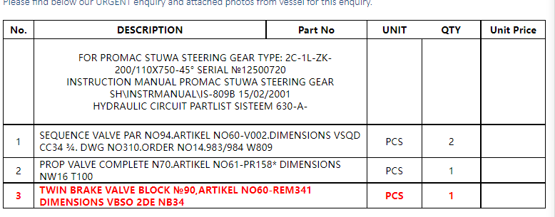 【询价】船舶配件—顺序阀/螺旋桨阀/双制动阀块（CK-J20240122-03）询价-泰州昌宽社区-报价采购-船用采购网-船舶物料采购-船务服务-一站式船用设备供应服务