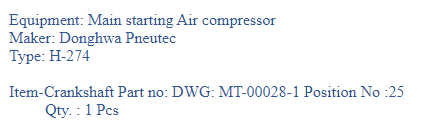 【询价】船舶配件—空气压缩机备件（CK-C20240116-23）询价-泰州昌宽社区-报价采购-船用采购网-船舶物料采购-船务服务-一站式船用设备供应服务