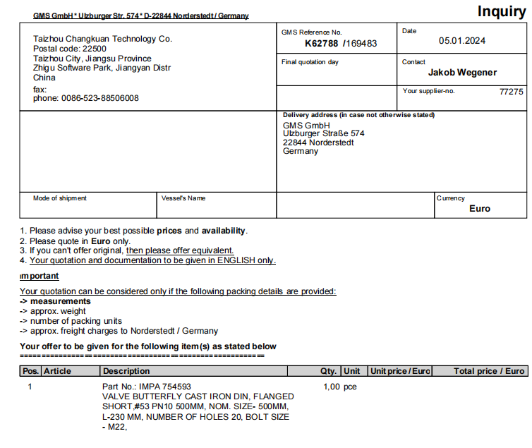【询价】船舶配件—蝶形阀备件（CK-L20240108-01）询价-泰州昌宽社区-报价采购-船用采购网-船舶物料采购-船务服务-一站式船用设备供应服务