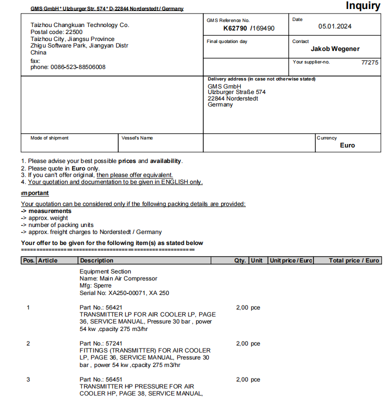 【询价】船舶配件—空气压缩机备件（CK-L20240108-03）询价-泰州昌宽社区-报价采购-船用采购网-船舶物料采购-船务服务-一站式船用设备供应服务