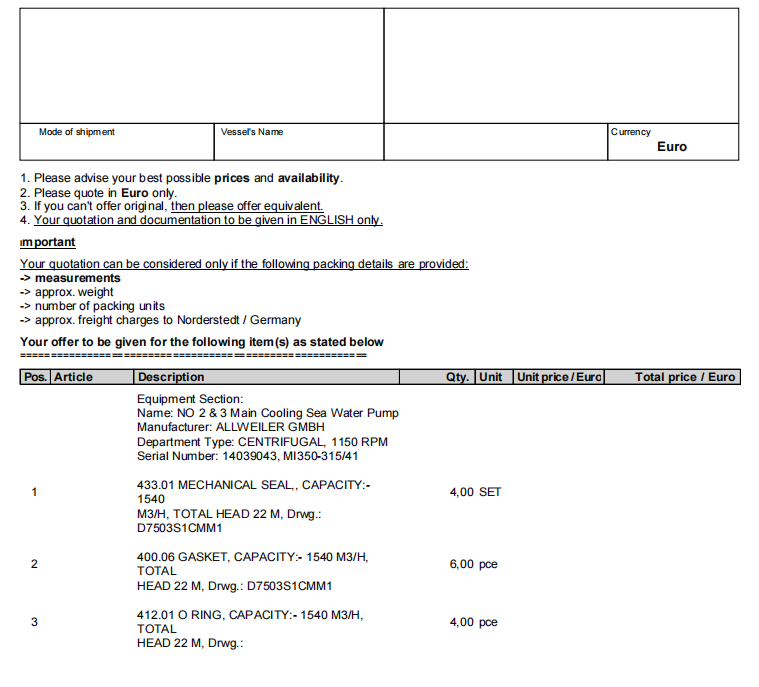 【询价】船舶配件—主冷却海水泵备件（CK-L20240112-07）询价-泰州昌宽社区-报价采购-船用采购网-船舶物料采购-船务服务-一站式船用设备供应服务