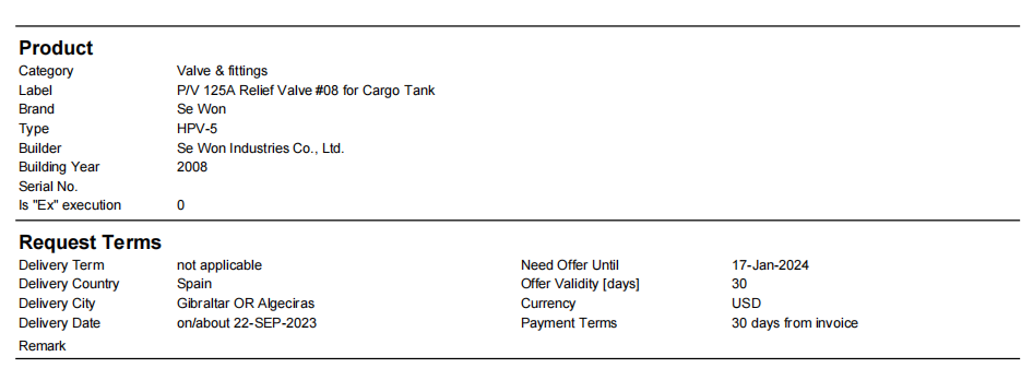 【询价】船舶配件—蜗轮传动装置（CK-H20240117-05）询价-泰州昌宽社区-报价采购-船用采购网-船舶物料采购-船务服务-一站式船用设备供应服务