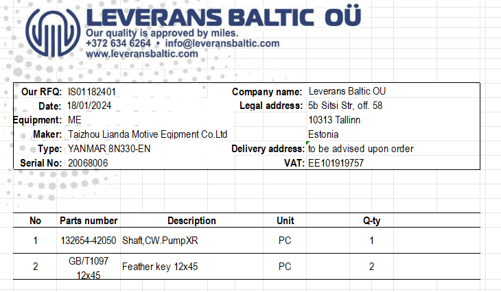【询价】船舶配件—轴/羽毛键（CK-C20240119-06）询价-泰州昌宽社区-报价采购-船用采购网-船舶物料采购-船务服务-一站式船用设备供应服务