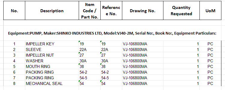 【询价】船舶配件—泵备件（CK-J20240119-02）询价-泰州昌宽社区-报价采购-船用采购网-船舶物料采购-船务服务-一站式船用设备供应服务