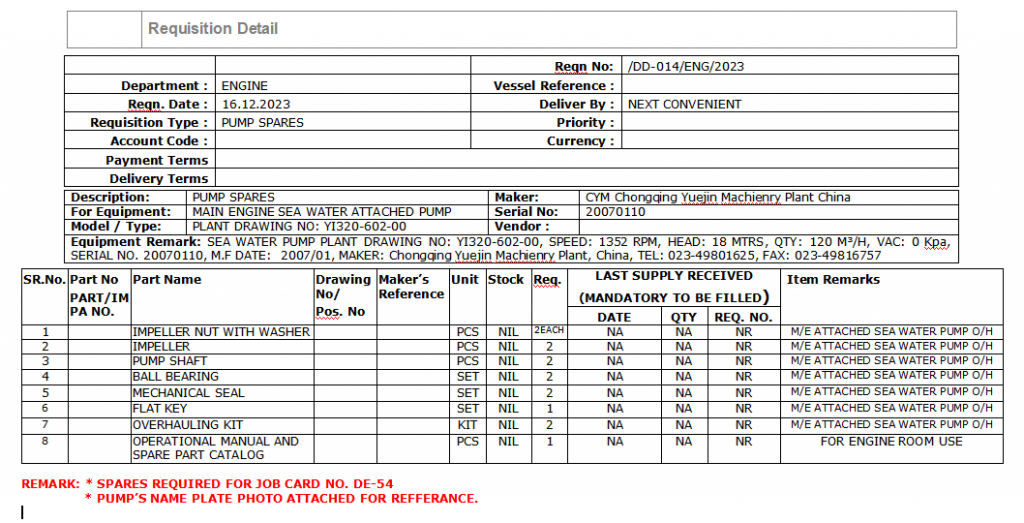 【询价】船舶配件—泵备件（CK-Y20240122-04）询价-泰州昌宽社区-报价采购-船用采购网-船舶物料采购-船务服务-一站式船用设备供应服务