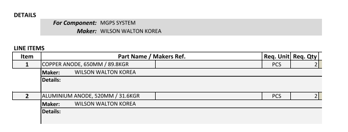 【询价】船舶配件—铜阳极/铝阳极（CK-R20240123-23）询价-泰州昌宽社区-报价采购-船用采购网-船舶物料采购-船务服务-一站式船用设备供应服务