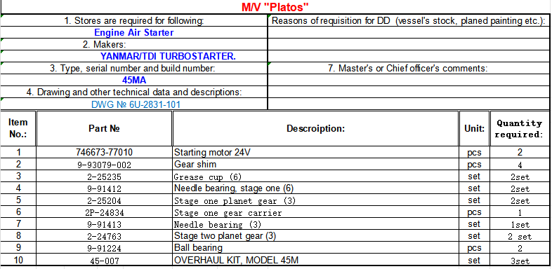 【询价】船舶配件—发动机空气起动器备件（CK-L20240124-01）询价-泰州昌宽社区-报价采购-船用采购网-船舶物料采购-船务服务-一站式船用设备供应服务
