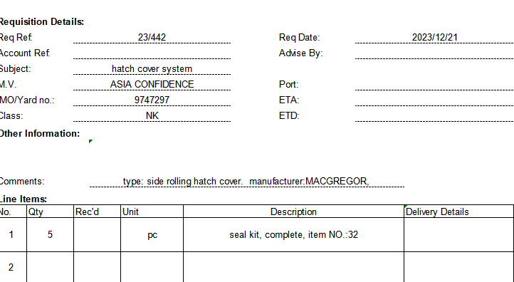【询价】船舶配件—密封套件（CK-C20240124-35）询价-泰州昌宽社区-报价采购-船用采购网-船舶物料采购-船务服务-一站式船用设备供应服务