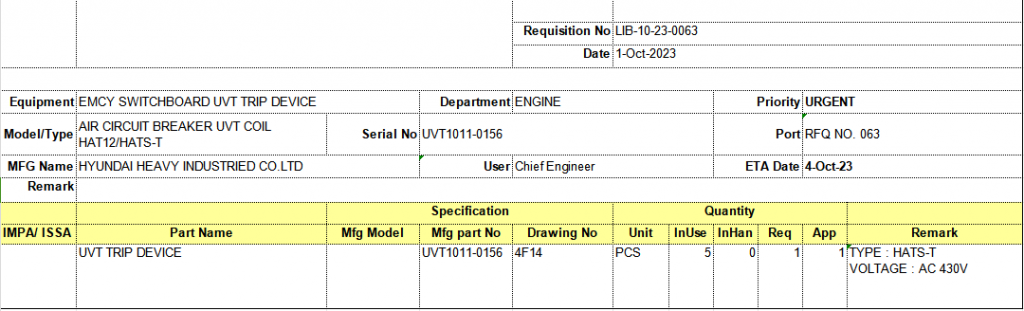 【询价】船舶配件—跳闸装置备件（CK-Y20240104-28）询价-泰州昌宽社区-报价采购-船用采购网-船舶物料采购-船务服务-一站式船用设备供应服务
