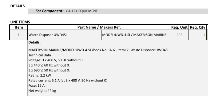 【询价】船舶配件—垃圾处理机（CK-R20240131-05）询价-泰州昌宽社区-报价采购-船用采购网-船舶物料采购-船务服务-一站式船用设备供应服务