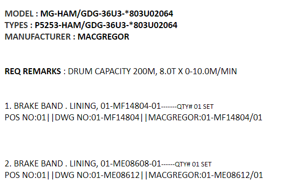 【询价】船舶配件—制动带备件（CK-J20240103-02）询价-泰州昌宽社区-报价采购-船用采购网-船舶物料采购-船务服务-一站式船用设备供应服务