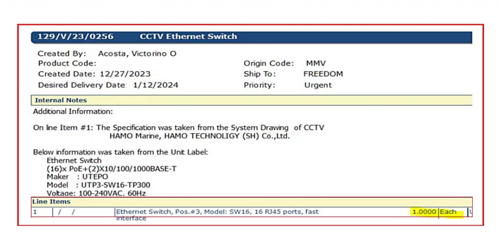 【询价】船舶配件—以太网交换机（CK-Y20240111-04）询价-泰州昌宽社区-报价采购-船用采购网-船舶物料采购-船务服务-一站式船用设备供应服务