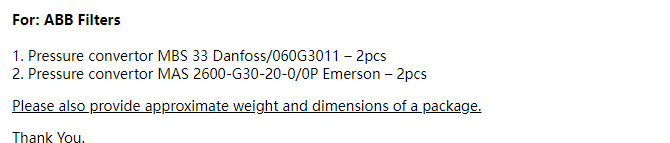 【询价】船舶备件—ABB压力转换器（CK-R20240218-14）询价-泰州昌宽社区-报价采购-船用采购网-船舶物料采购-船务服务-一站式船用设备供应服务