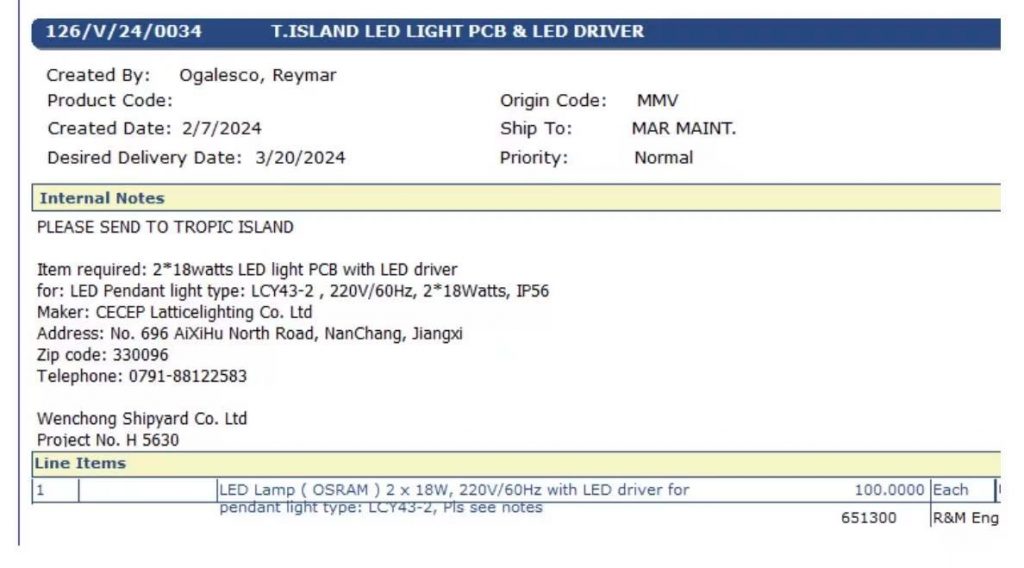 【询价】船舶备件—LED灯（CK-Y20240227-09）询价-泰州昌宽社区-报价采购-船用采购网-船舶物料采购-船务服务-一站式船用设备供应服务
